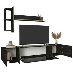 Mobile TV nero e oro 180x32x45h cm 3 ante - Beinasco