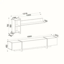 Mobile TV nero e oro 180x32x45h cm 3 ante - Beinasco