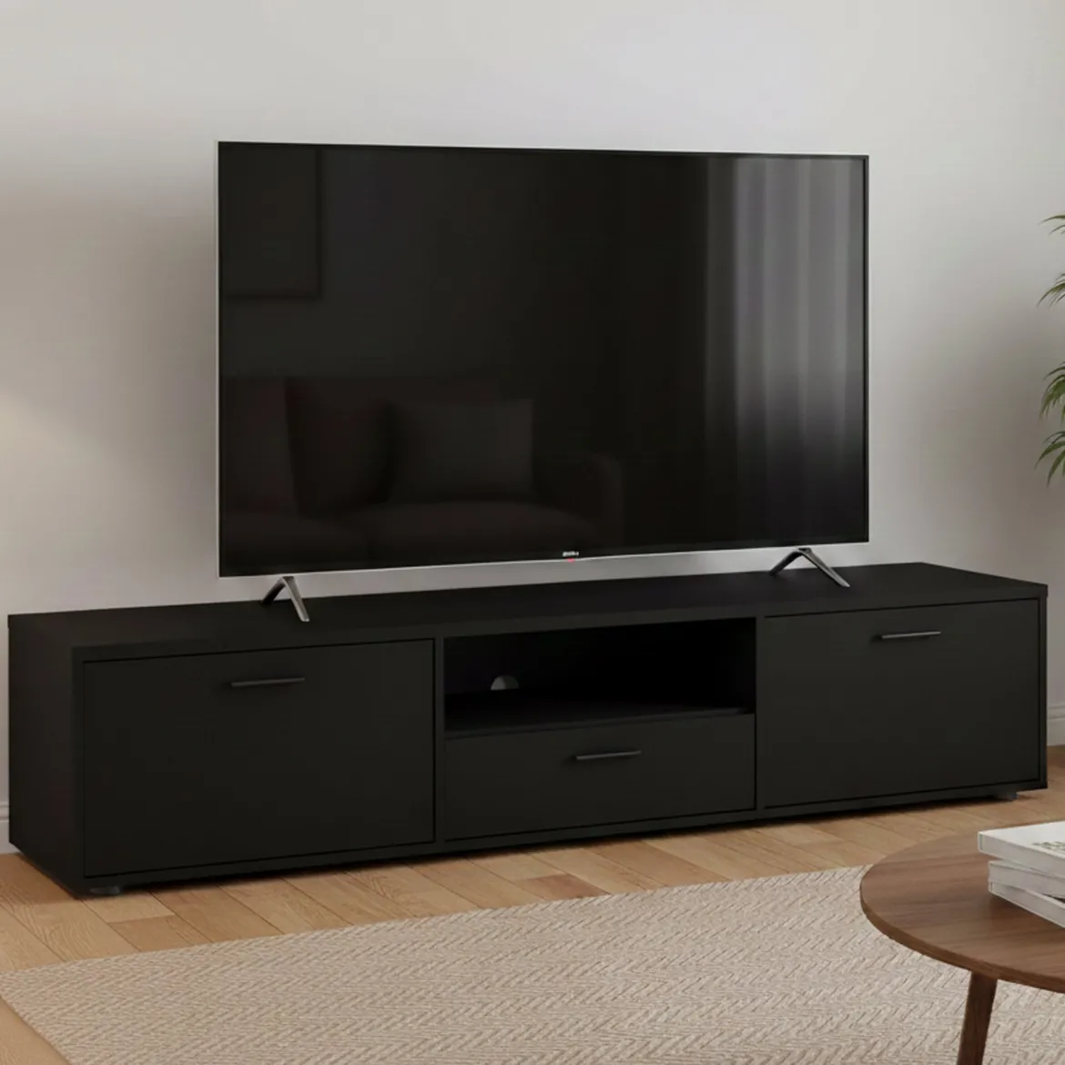 Mobile TV nero 177x39x38h cm 2 ante e 1 cassetto - Giaele