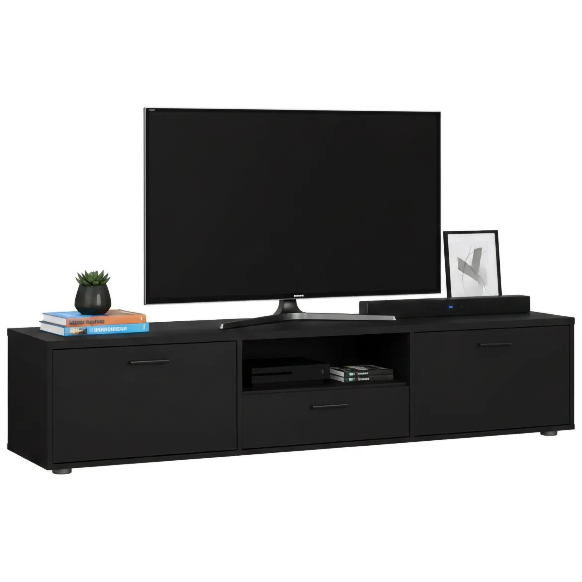 Mobile TV nero 177x39x38h cm 2 ante e 1 cassetto - Giaele