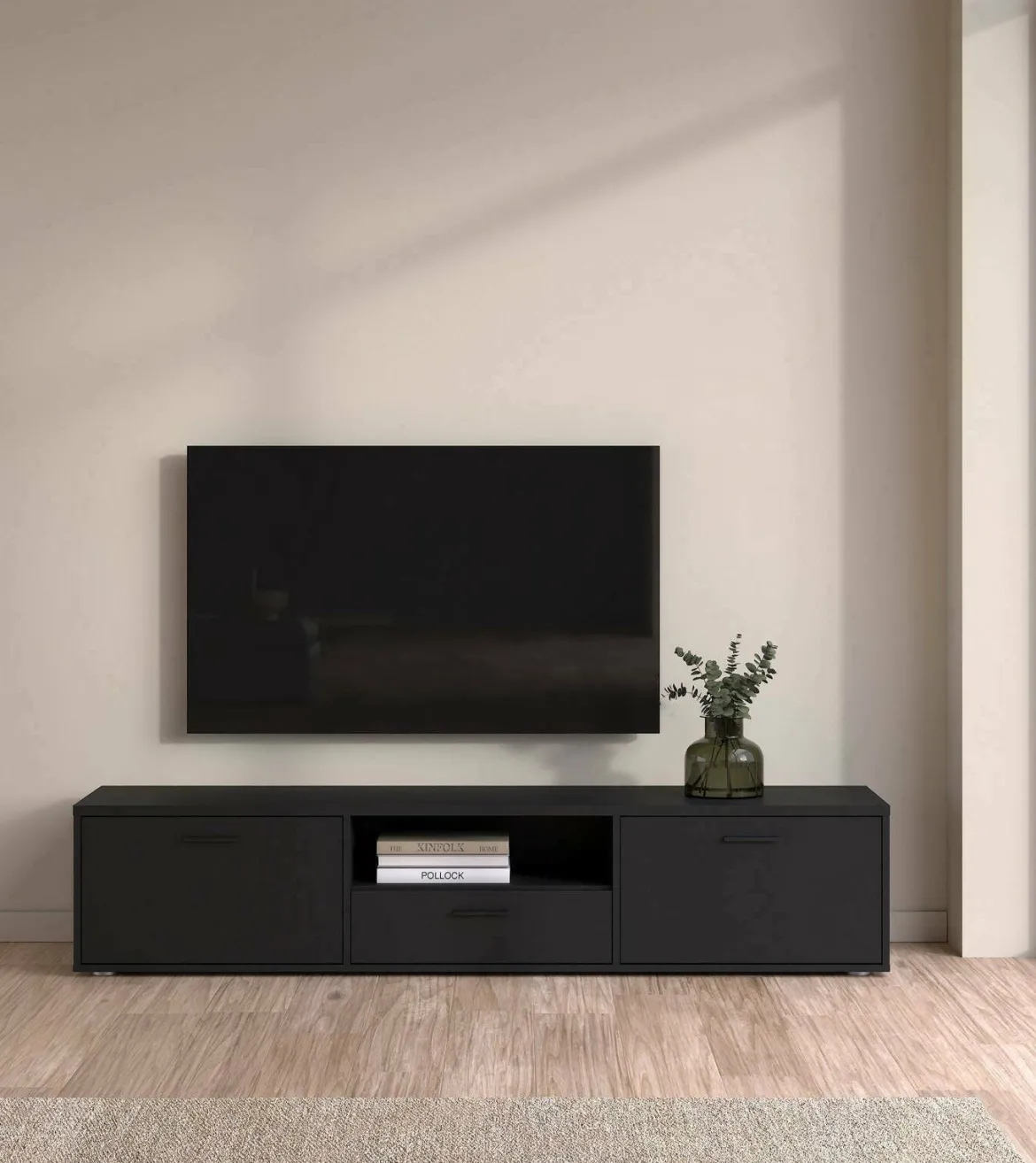 Mobile TV nero 177x39x38h cm 2 ante e 1 cassetto - Giaele