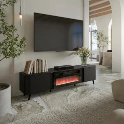 Mobile TV nero 190x40x58h cm 2 ante - Vicino