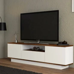 Mobile TV noce e bianco 160x30x45h cm 3 ante - Fortunata