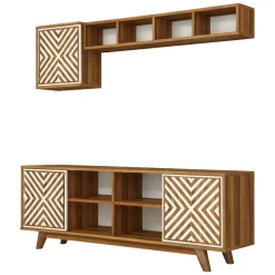 Mobile TV noce e bianco 160x35x56h cm 3 ante - Drusilla