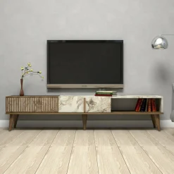 Mobile TV noce e bianco 180x35x40h cm 2 ante e 1 cassetto - Jakuchu