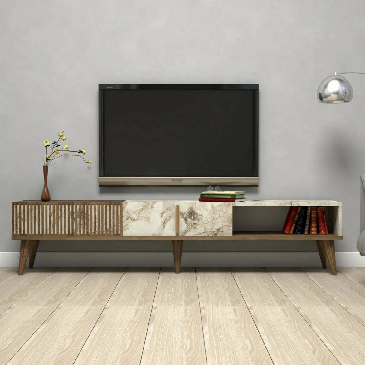 Mobile TV noce e bianco 180x35x40h cm 2 ante e 1 cassetto - Jakuchu