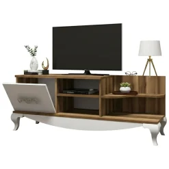 Mobile TV noce e bianco 130x45x50h cm in legno - Assolo