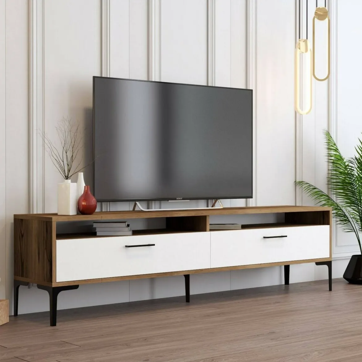 Mobile TV noce e bianco 47x35x180h cm modulabile - Angiari