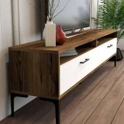 Mobile TV noce e bianco 47x35x180h cm modulabile - Angiari