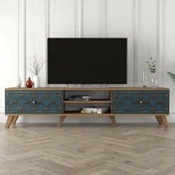 Mobile TV noce e blu 180x35x44h cm 2 ante - Albonese