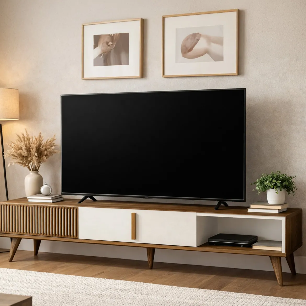 Mobile TV noce e crema 180x35x40h cm 2 ante - Gordon
