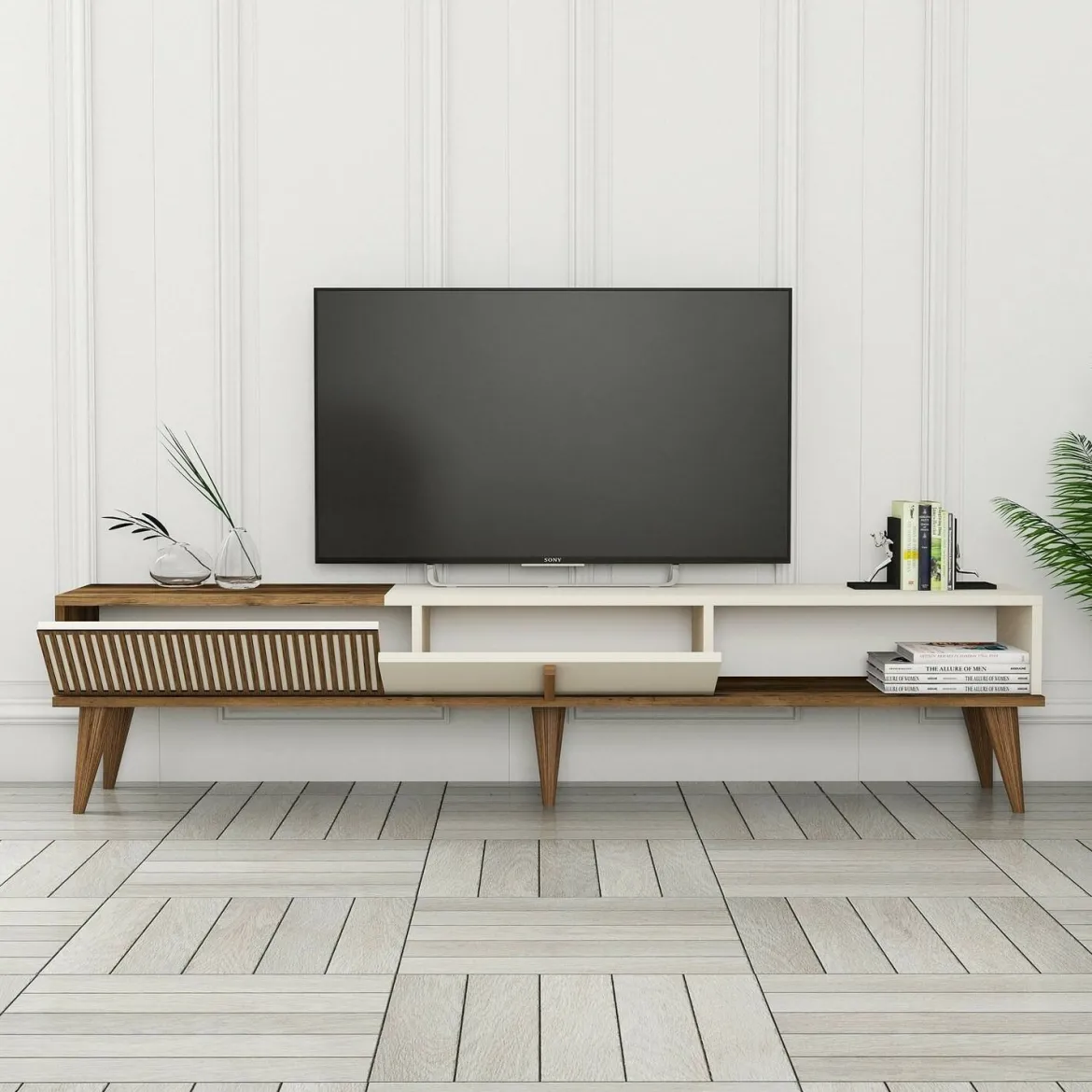 Mobile TV noce e crema 180x35x40h cm 2 ante - Gordon