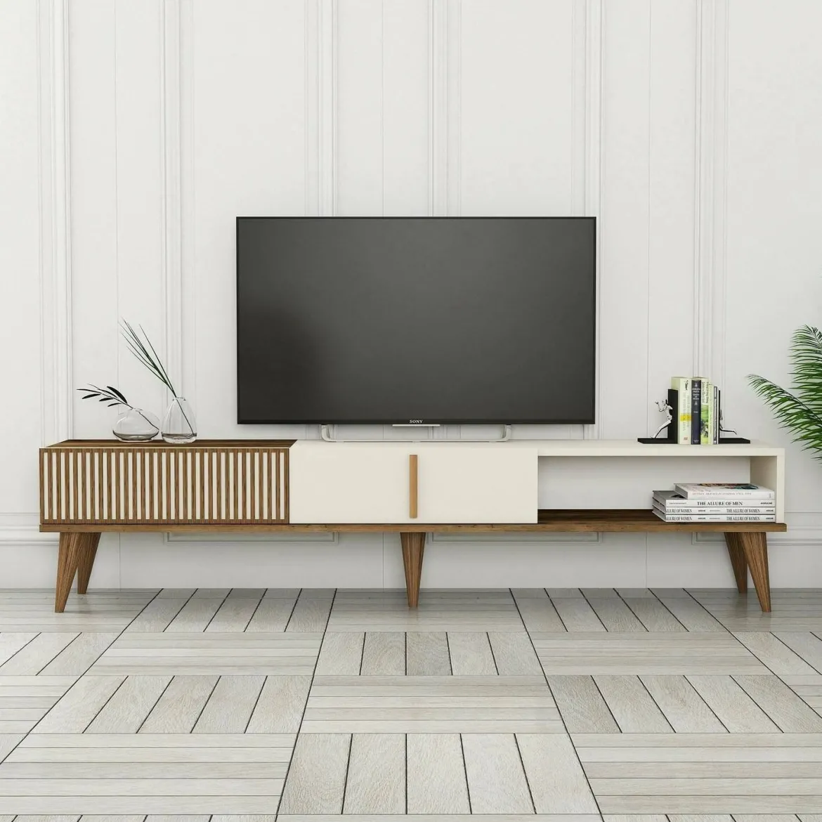 Mobile TV noce e crema 180x35x40h cm 2 ante - Gordon