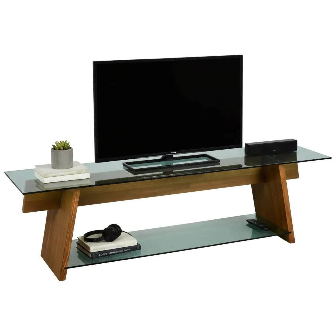 Mobile TV noce e verde 158x40x45h cm in legno - Amorosi