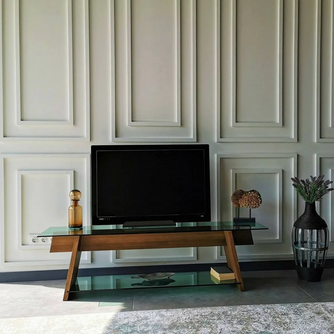 Mobile TV noce e verde 158x40x45h cm in legno - Amorosi