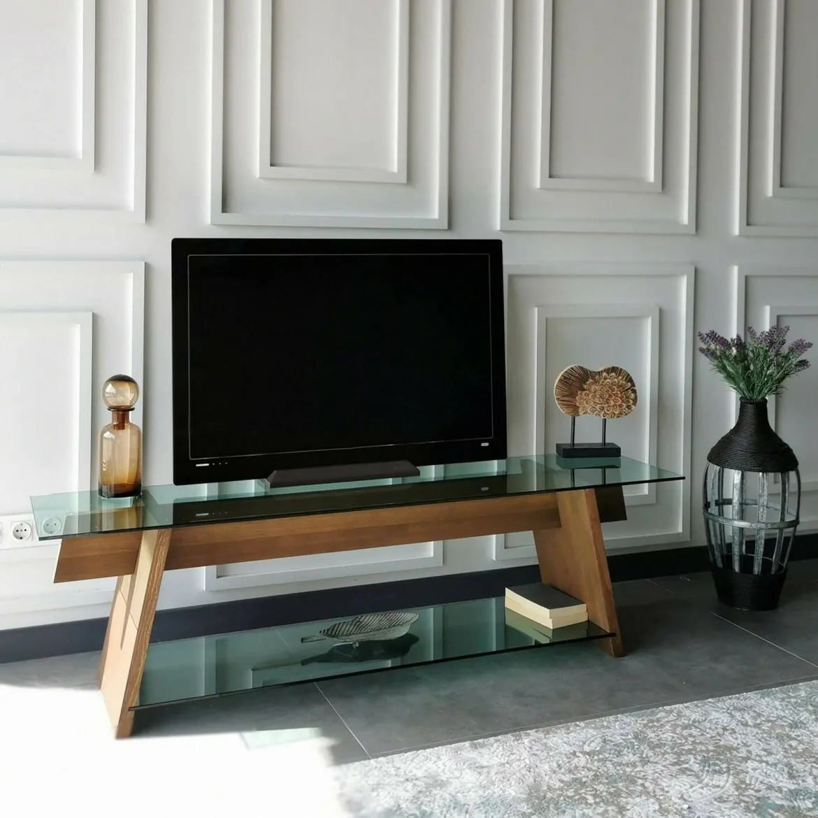 Mobile TV noce e verde 158x40x45h cm in legno - Amorosi