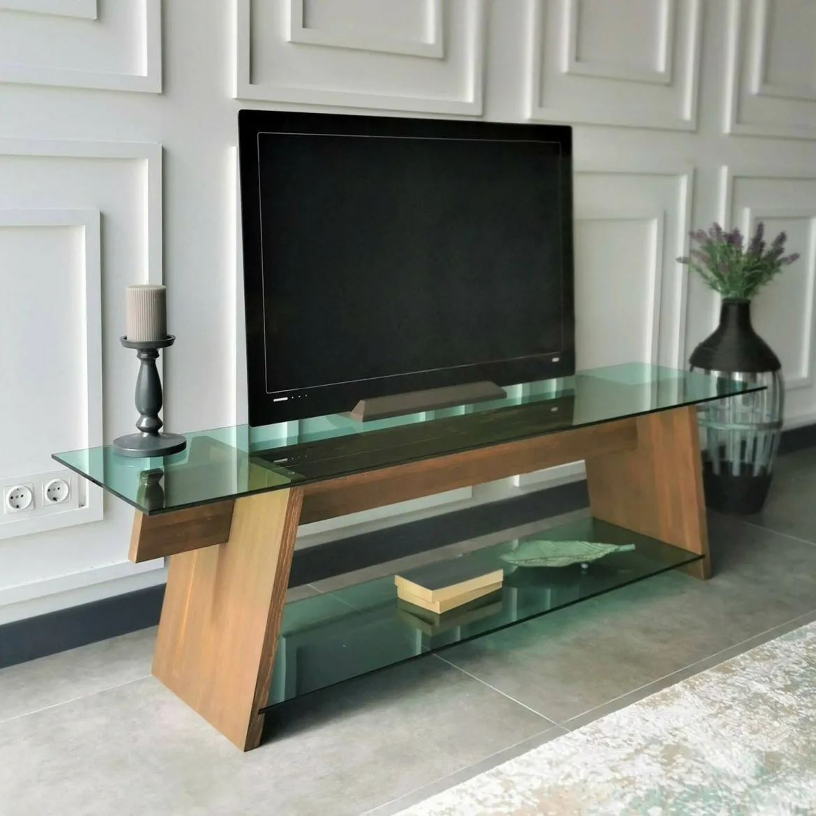 Mobile TV noce e verde 158x40x45h cm in legno - Amorosi