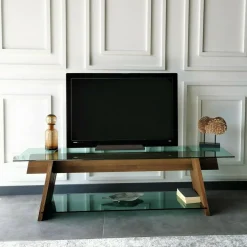 Mobile TV noce e verde 158x40x45h cm in legno - Amorosi