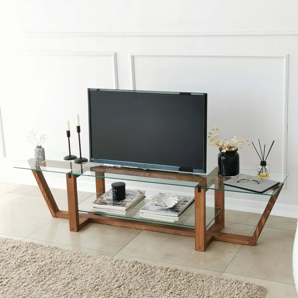 Mobile TV noce 158x35x35h cm in legno - Arienzo