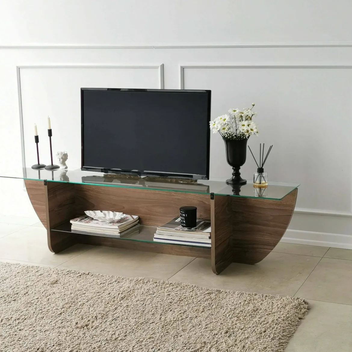 Mobile TV noce 158x35x40h cm in legno - Kasuga
