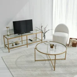 Mobile TV oro 130x40x45h cm in metallo - Donata