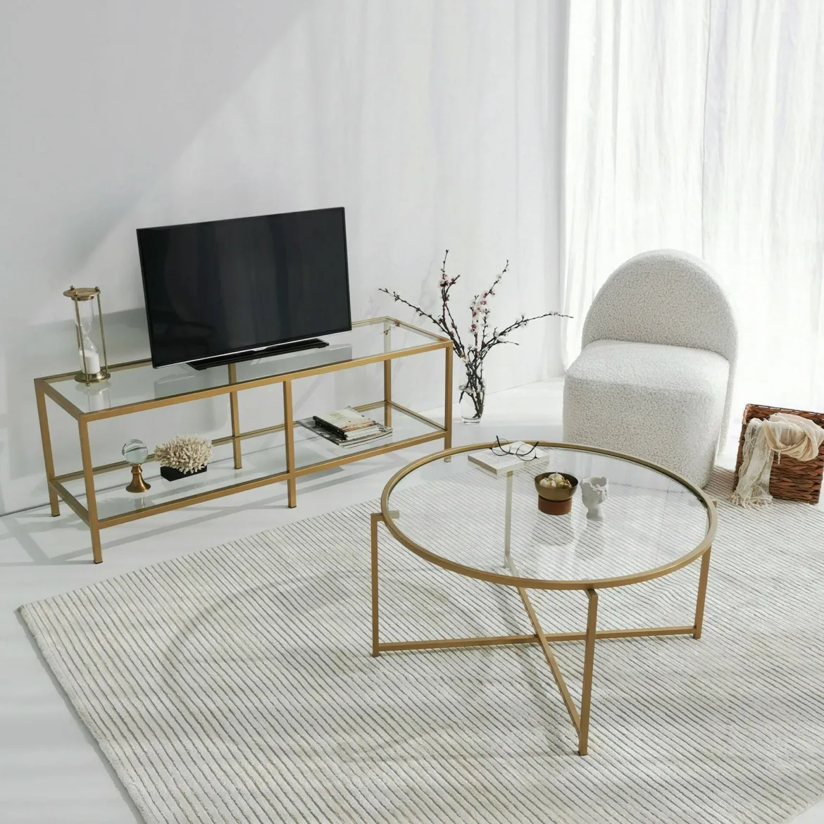 Mobile TV oro 130x40x45h cm in metallo - Donata