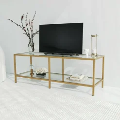 Mobile TV oro 130x40x45h cm in metallo - Donata