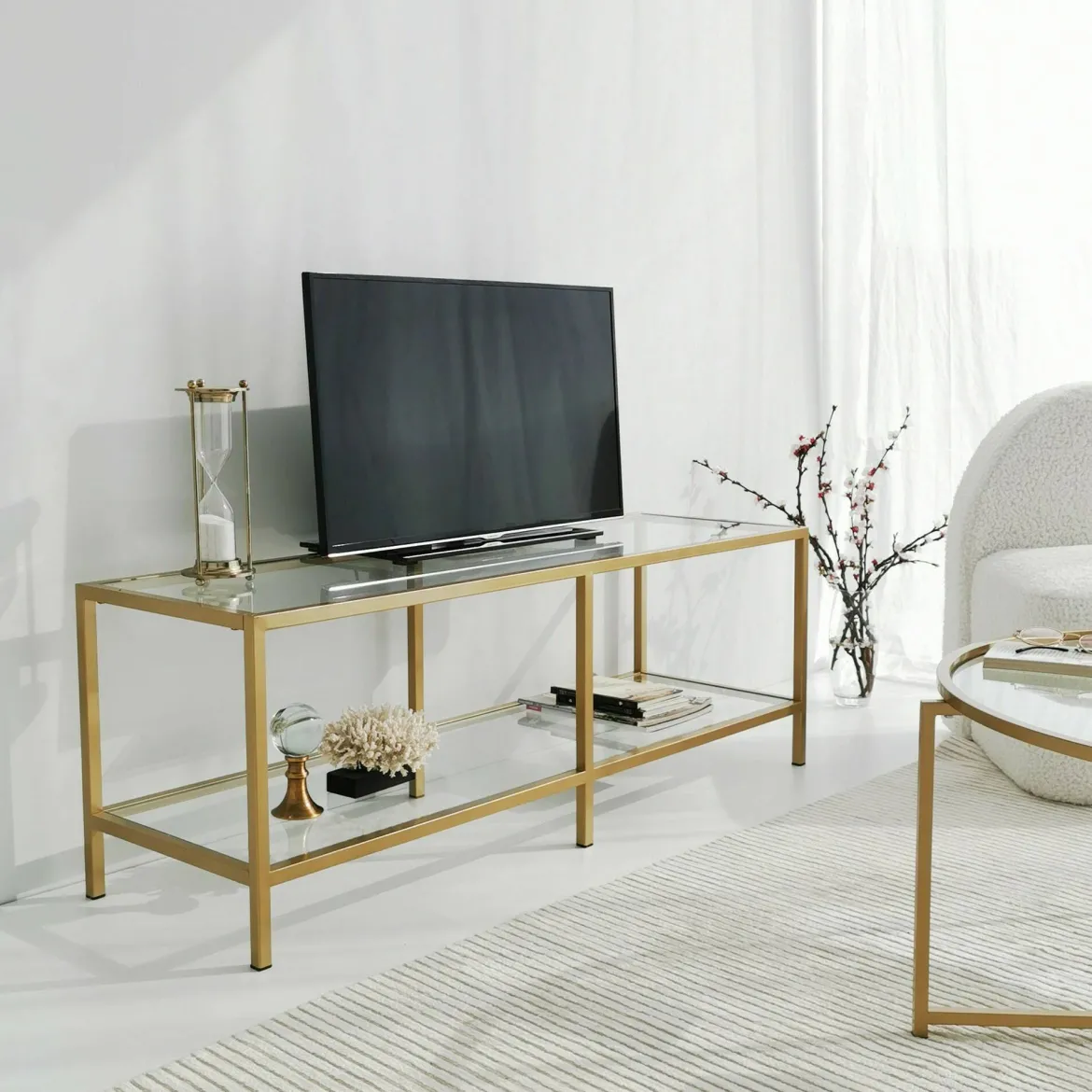 Mobile TV oro 130x40x45h cm in metallo - Donata