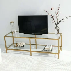 Mobile TV oro 130x40x45h cm in metallo - Donata