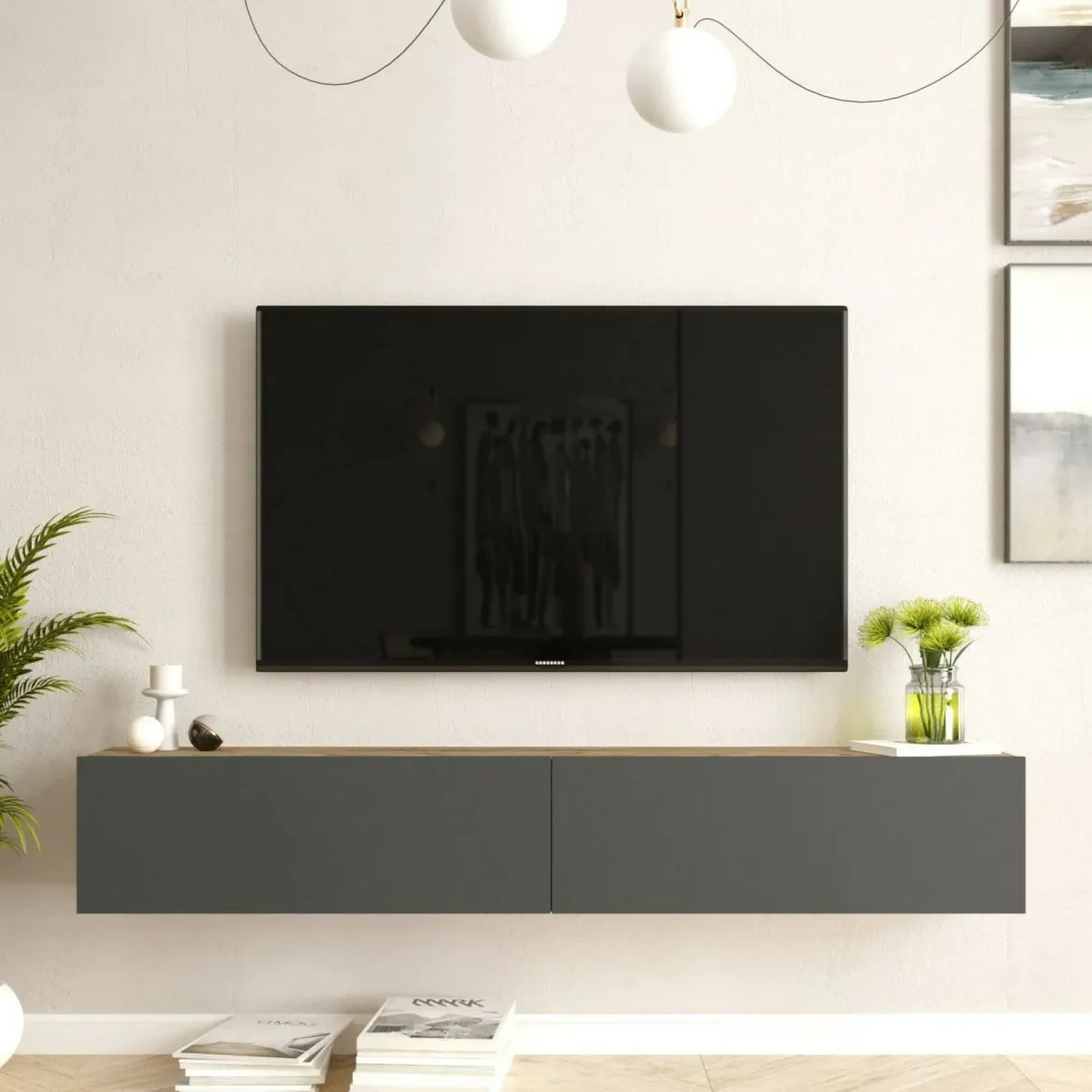 Mobile TV quercia e antracite 180x44x44h cm 2 ante - Asellina