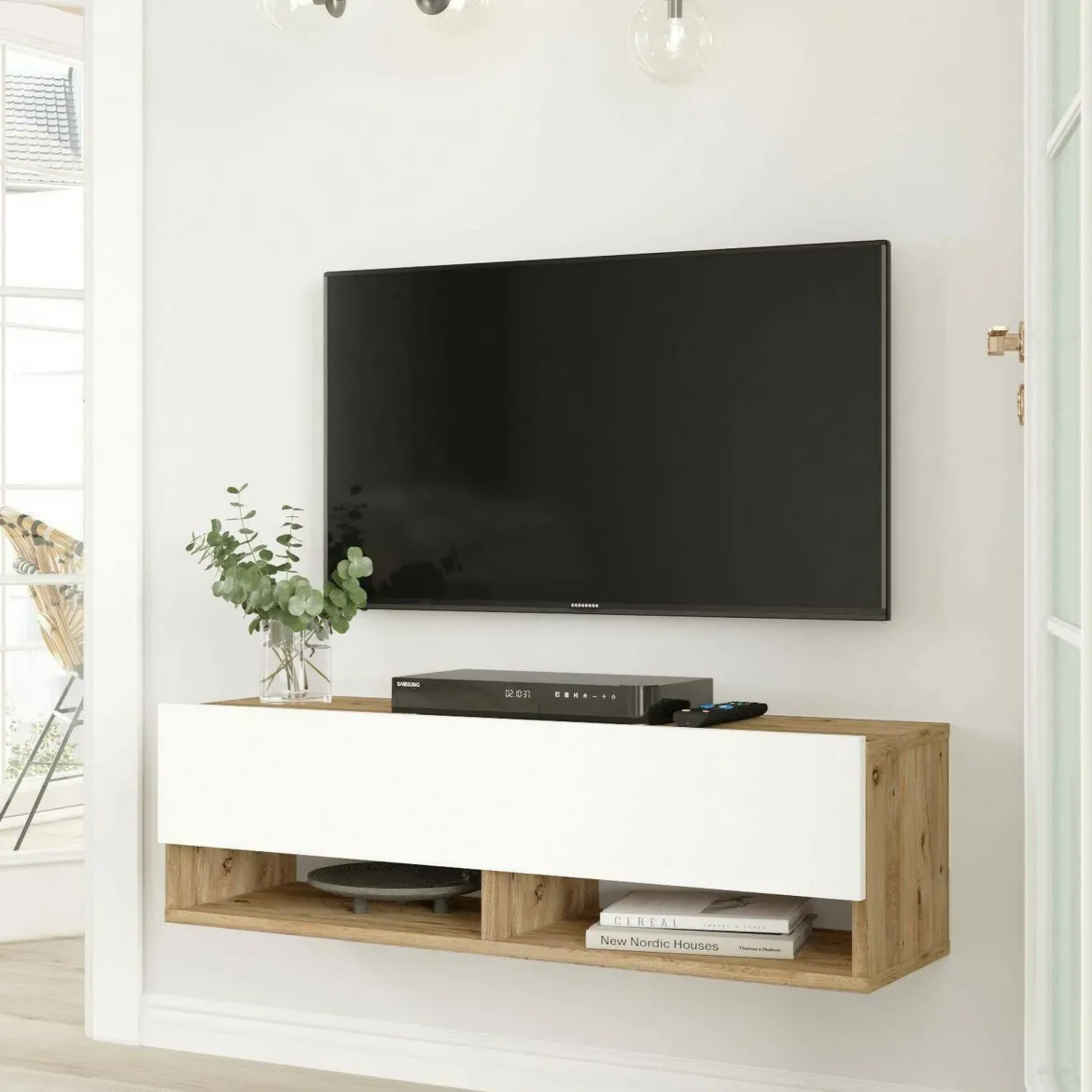 Mobile TV quercia e bianco 180x31x29h cm 2 ante - Compasso