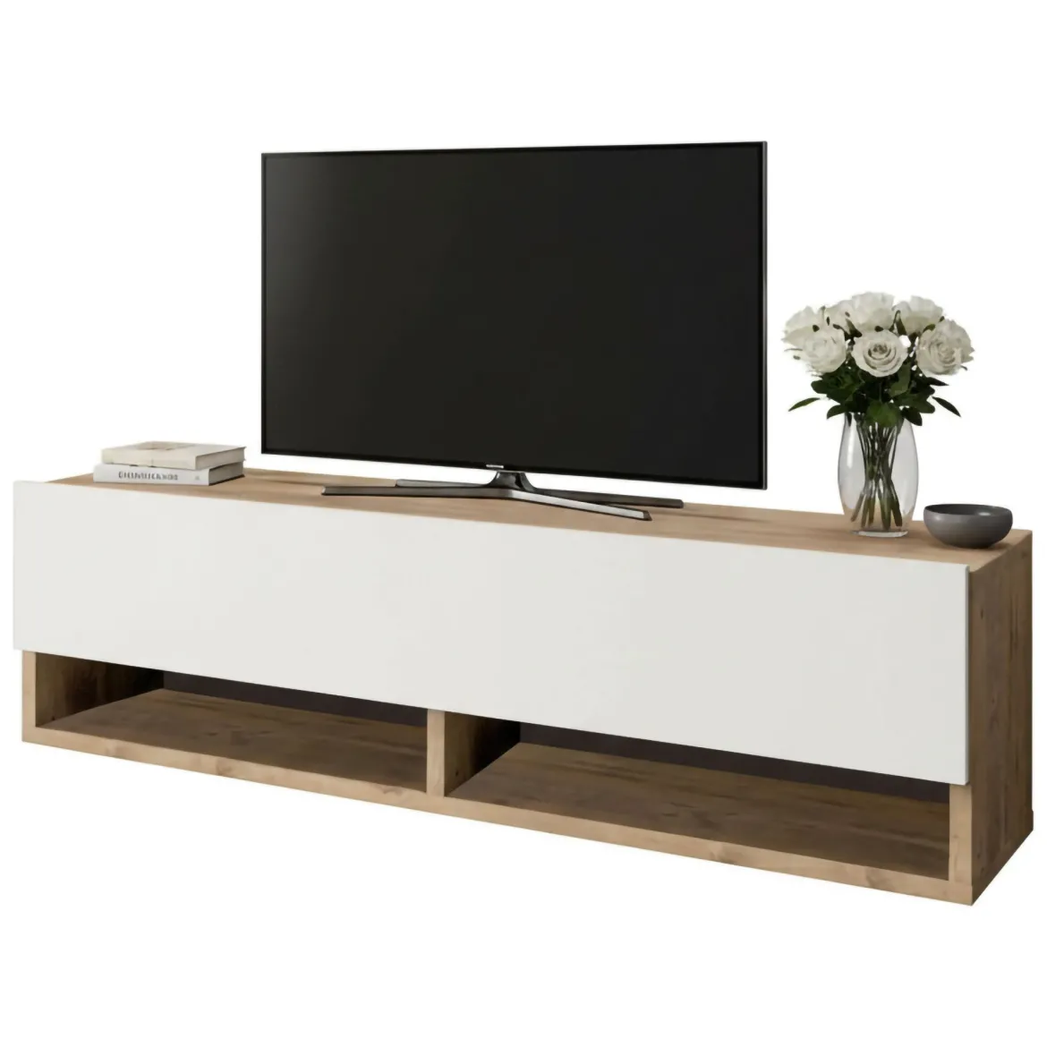 Mobile TV quercia e bianco 180x31x29h cm 2 ante - Compasso