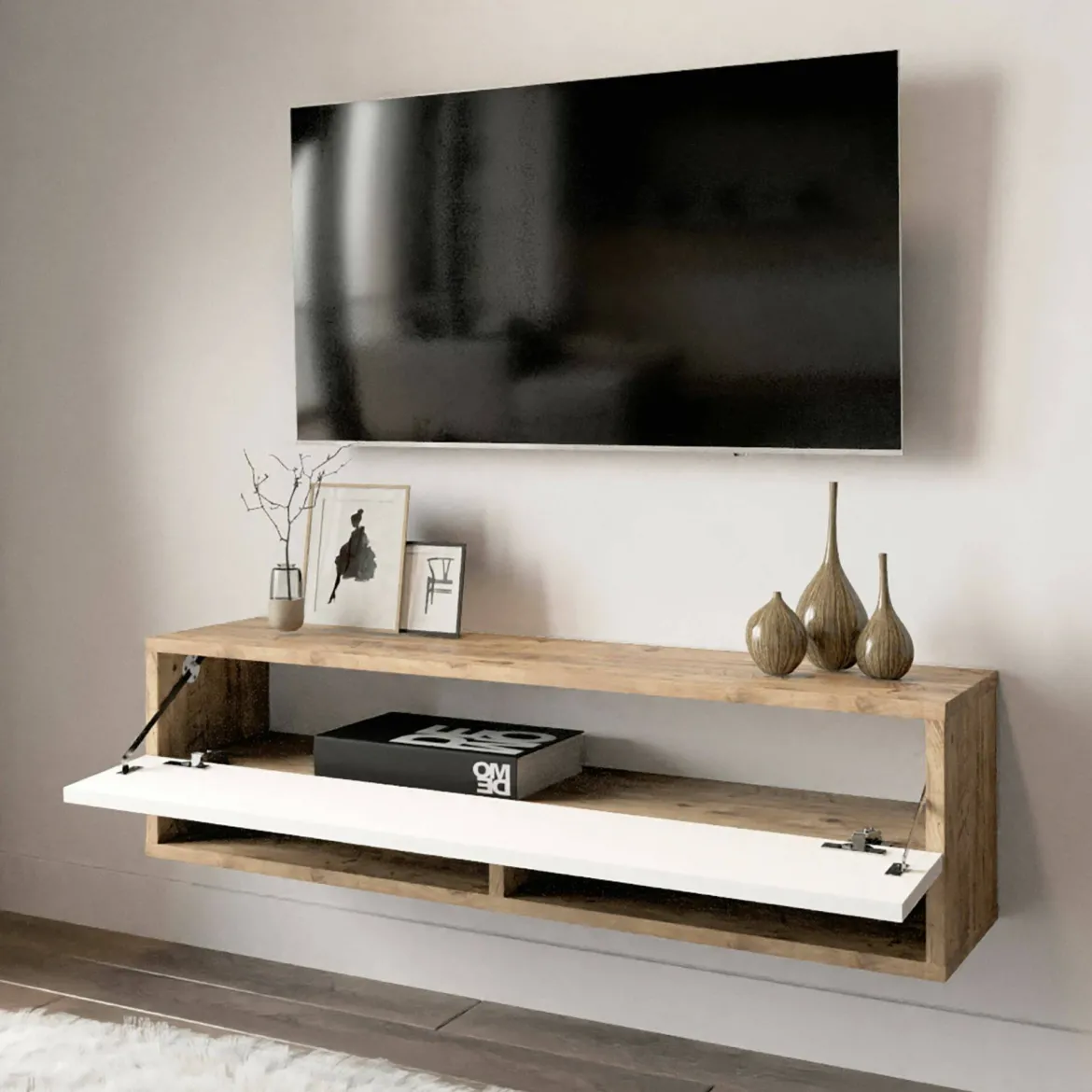 Mobile TV quercia e bianco 180x31x29h cm 2 ante - Compasso