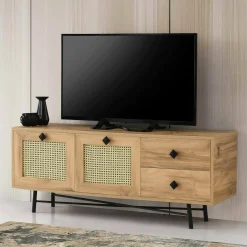 Mobile TV quercia e nero 140x40x60h cm 2 ante e 2 cassetti - Apollinare