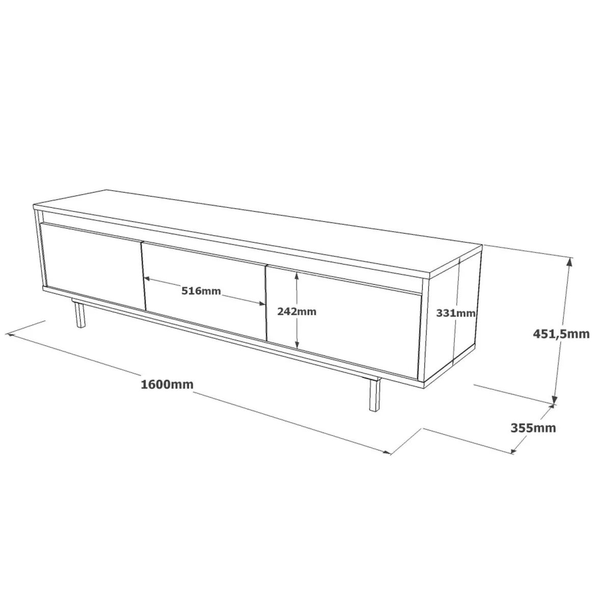 Mobile TV quercia e nero 160x35x45h cm 3 ante - Titli