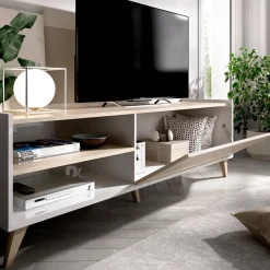 Mobile TV rovere e bianco 155x43x47h cm modulabile - Allesia