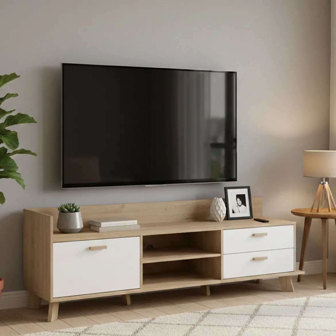 Mobile TV rovere e bianco 181x51x61h cm 2 ante e 1 cassetto - Agathis