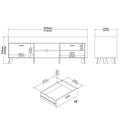 Mobile TV rovere e bianco 181x51x61h cm 2 ante e 1 cassetto - Agathis