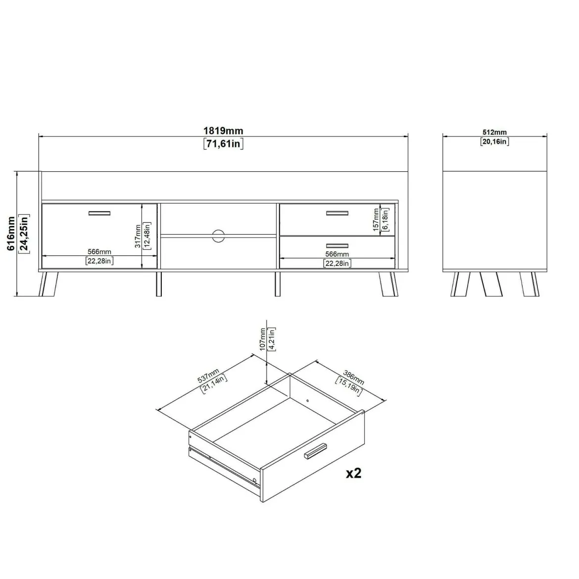 Mobile TV rovere e bianco 181x51x61h cm 2 ante e 1 cassetto - Agathis