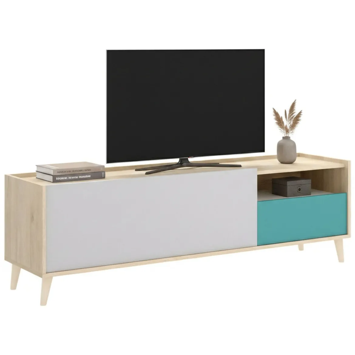 Mobile TV rovere e grigio 155x43x47h cm modulabile con 1 cassetto - Axterix