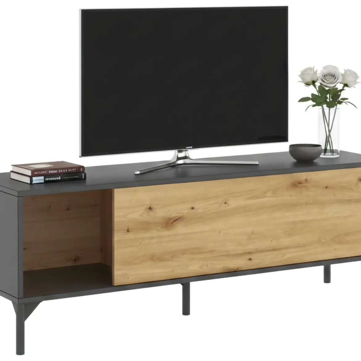 Mobile TV rovere nodi e antracite 132x38x44h cm modulabile - Porcia
