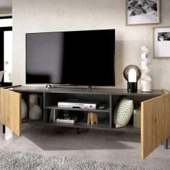 Mobile TV rovere nodi e antracite 161x35x45h cm 2 ante - Arya
