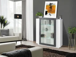 Mobile vetrina 2 ante 120x45x115h cm bianco lucido e ardesia - Austino