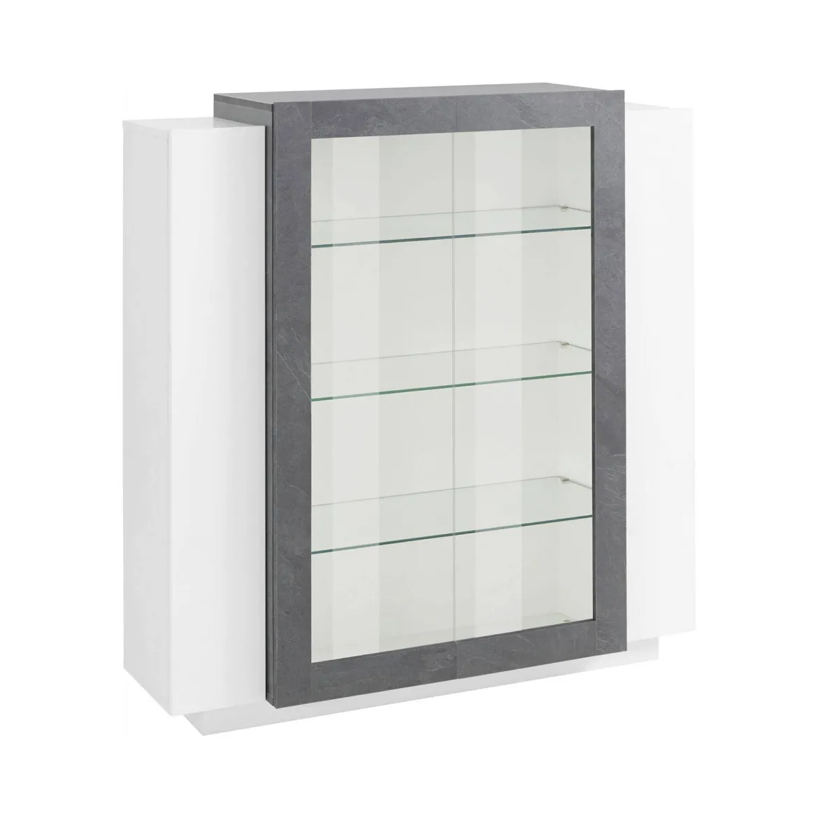 Mobile vetrina 2 ante 120x45x115h cm bianco lucido e ardesia - Austino