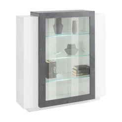 Mobile vetrina 2 ante 120x45x115h cm bianco lucido e ardesia - Austino