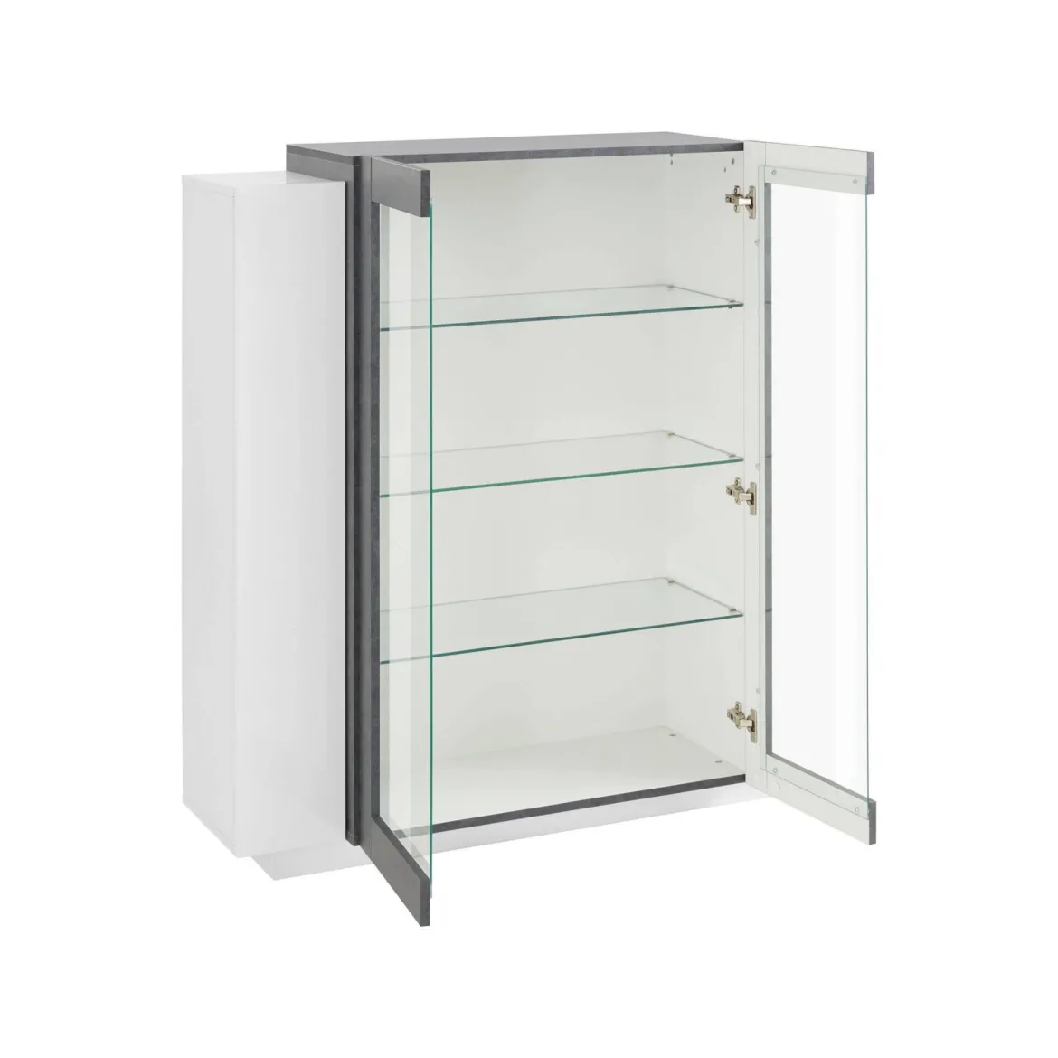 Mobile vetrina 2 ante 120x45x115h cm bianco lucido e ardesia - Austino