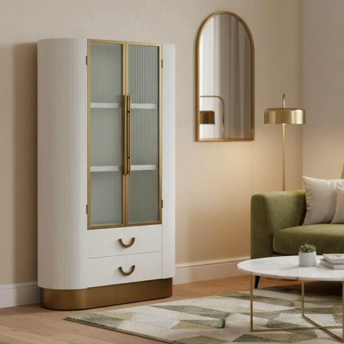 Mobile vetrina 2 ante 85x40x160h cm bianco e marrone - Sable
