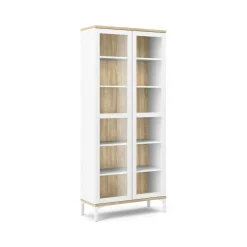 Mobile vetrina 2 ante 88x36x202h cm bianco e quercia - Hudhud