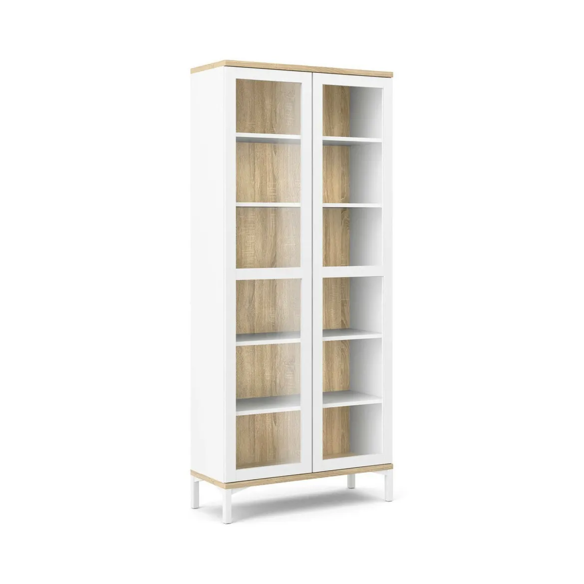 Mobile vetrina 2 ante 88x36x202h cm bianco e quercia - Hudhud