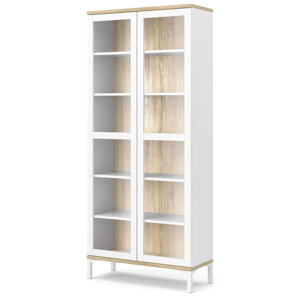 Mobile vetrina 2 ante 88x36x202h cm bianco e quercia - Hudhud